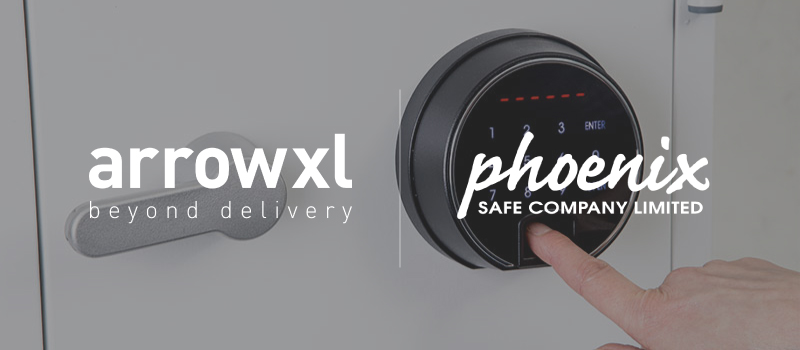 ArrowXL and Phoenix Safe Company logo over image of a safe