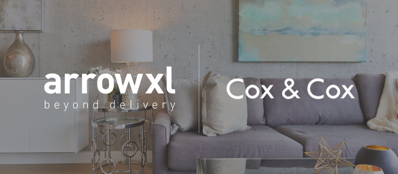 ArrowXL and Cox & Cox logo over image of a living room