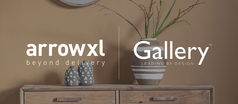ArrowXL and Gallery Direct logo on top of an image of a side cabinet